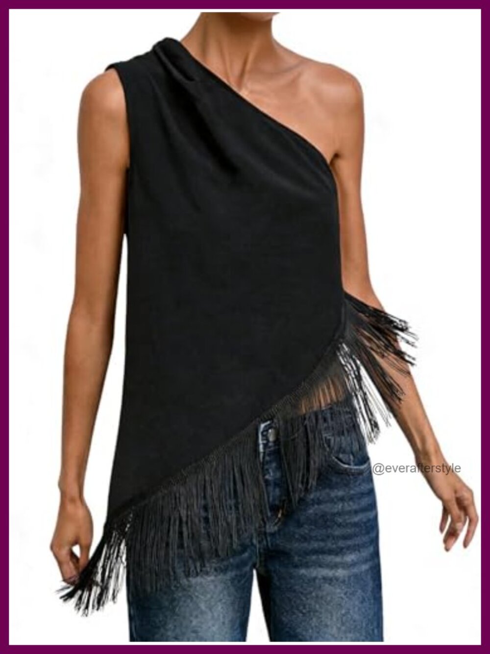 Asymmetrical Fringe Tank Top Sleeveless One Shoulder Going Out Party Top